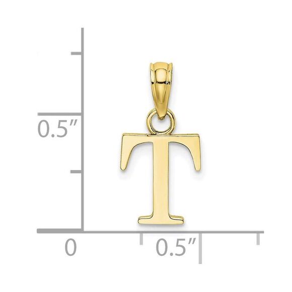 10K Yellow Gold Polished T Block Initial Charm - Picture 8 of 9